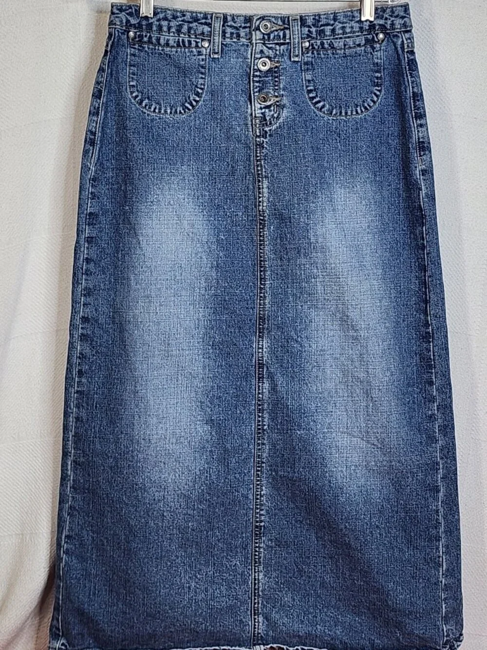 Hydraulic Vtg Button Fly Back Slit Cotton Denim Four Pocket Maxi Skirt Sz 9/10